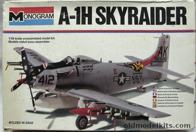 Monogram 1/48 A-1H Skyraider - VA-176 USS Intrepid or South Vietnamese Air Force - White Box Issue, 5419 plastic model kit